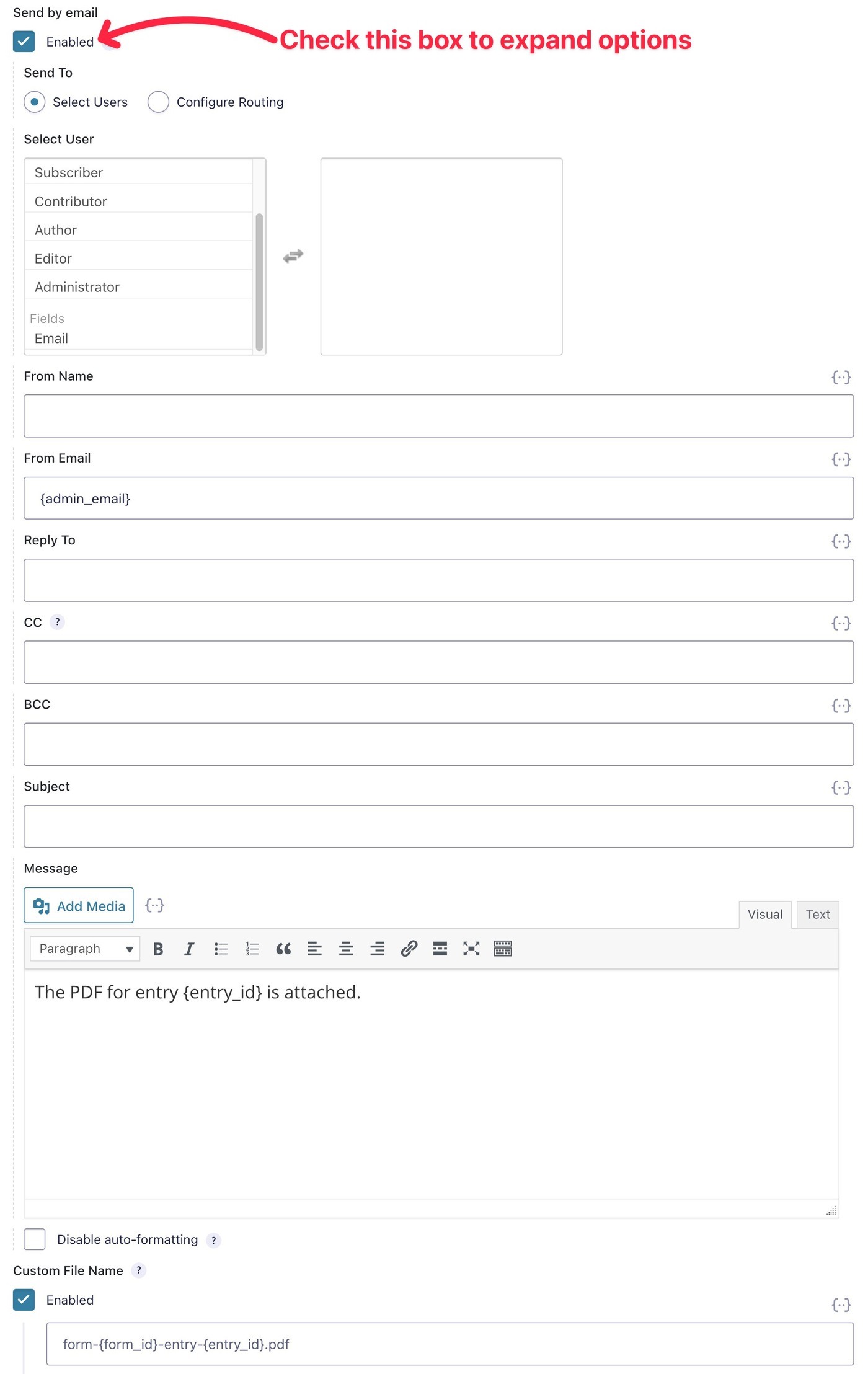 Configure PDF attachment email